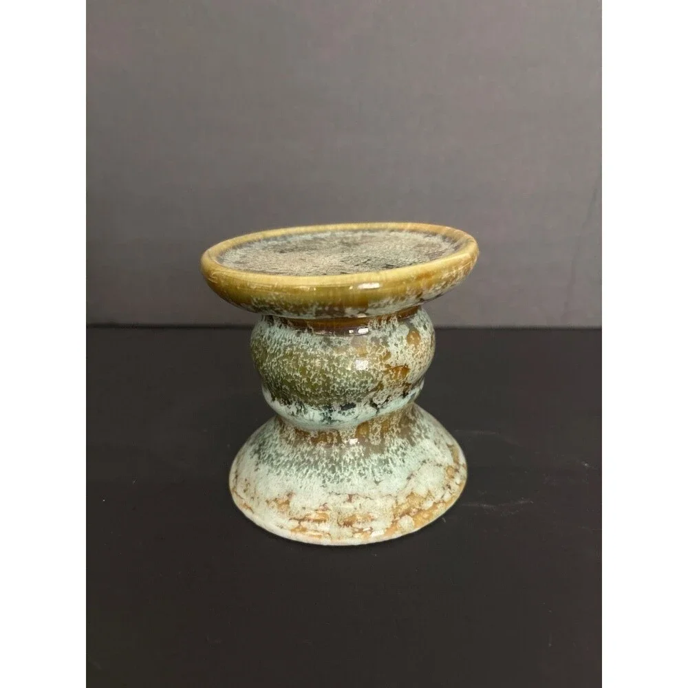 Ceramic Pedestal Pillar Candle Holder or Plant Stand  Drip Glaze Earthy  4.5